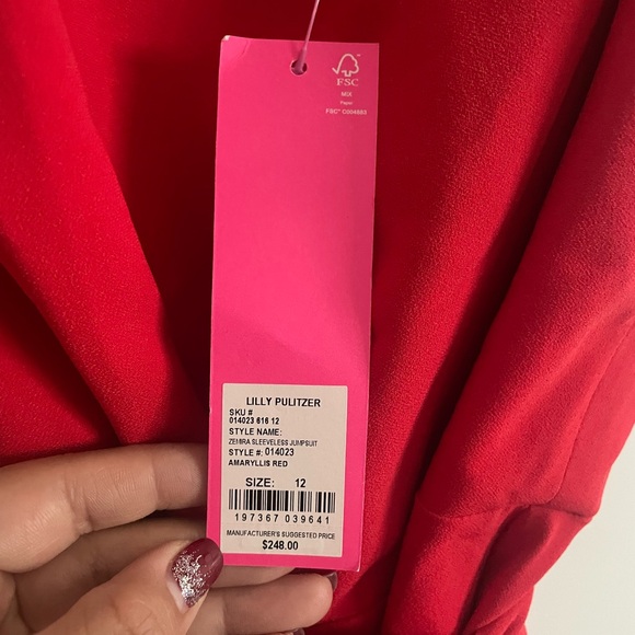 Lilly Pulitzer Zemira Sleeves Jumpsuit, Red, Size 12 - Picture 3 of 9